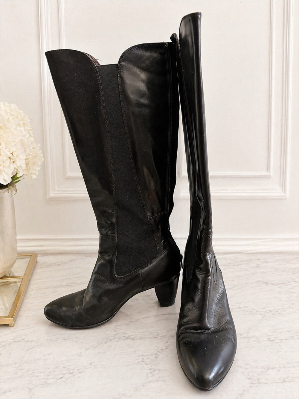 AGL Black Knee-High Leather Heeled Boots - Picture 4 of 4